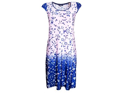 Letní růžovo modré hladké šaty - vel.42